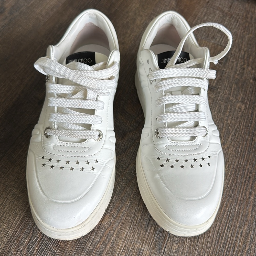 Jimmy Choo White Leather Sneakers Sleek Design size 39.5